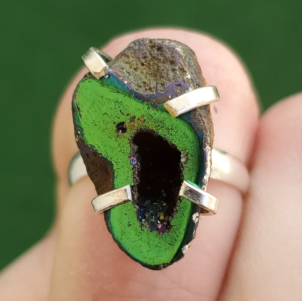 *Sale* New Titanium Geode Druzy 925 Silver Ring.